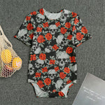 Red Rose Grey Skull Pattern Print Men's Bodysuit