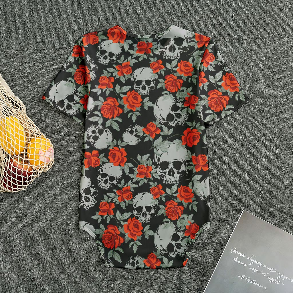 Red Rose Grey Skull Pattern Print Men's Bodysuit