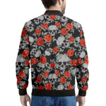 Red Rose Grey Skull Pattern Print Men's Bomber Jacket