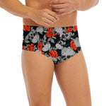 Red Rose Grey Skull Pattern Print Men's Briefs