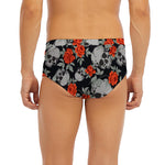 Red Rose Grey Skull Pattern Print Men's Briefs