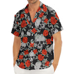Red Rose Grey Skull Pattern Print Men's Deep V-Neck Shirt