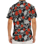 Red Rose Grey Skull Pattern Print Men's Deep V-Neck Shirt