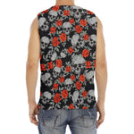 Red Rose Grey Skull Pattern Print Men's Fitness Tank Top