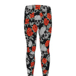 Red Rose Grey Skull Pattern Print Men's leggings