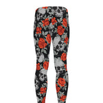 Red Rose Grey Skull Pattern Print Men's leggings
