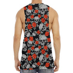 Red Rose Grey Skull Pattern Print Men's Muscle Tank Top