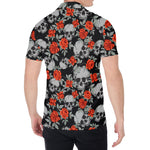 Red Rose Grey Skull Pattern Print Men's Shirt