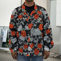 Red Rose Grey Skull Pattern Print Men's Shirt Jacket