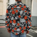 Red Rose Grey Skull Pattern Print Men's Shirt Jacket