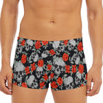 Red Rose Grey Skull Pattern Print Men's Short Boxer Briefs