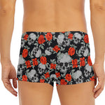 Red Rose Grey Skull Pattern Print Men's Short Boxer Briefs