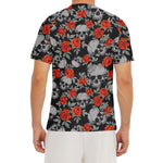 Red Rose Grey Skull Pattern Print Men's Short Sleeve Rash Guard