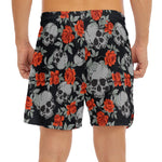 Red Rose Grey Skull Pattern Print Men's Split Running Shorts
