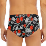 Red Rose Grey Skull Pattern Print Men's Triangle Swim Briefs