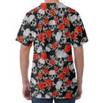 Red Rose Grey Skull Pattern Print Men's Velvet T-Shirt
