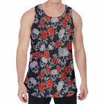 Red Rose Grey Skull Pattern Print Men's Velvet Tank Top