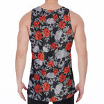 Red Rose Grey Skull Pattern Print Men's Velvet Tank Top