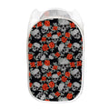 Red Rose Grey Skull Pattern Print Mesh Laundry Hamper