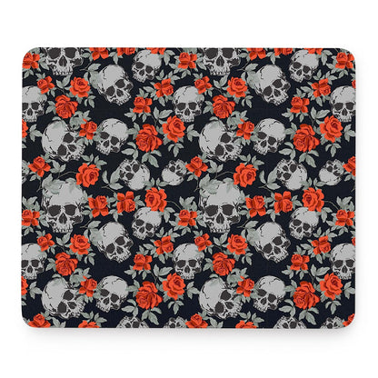 Red Rose Grey Skull Pattern Print Mouse Pad