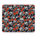 Red Rose Grey Skull Pattern Print Mouse Pad