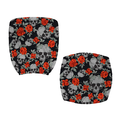 Red Rose Grey Skull Pattern Print Office Chair Cover