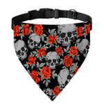 Red Rose Grey Skull Pattern Print Over The Collar Dog Bandana