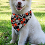 Red Rose Grey Skull Pattern Print Over The Collar Dog Bandana