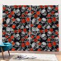 Red Rose Grey Skull Pattern Print Pencil Pleat Curtains