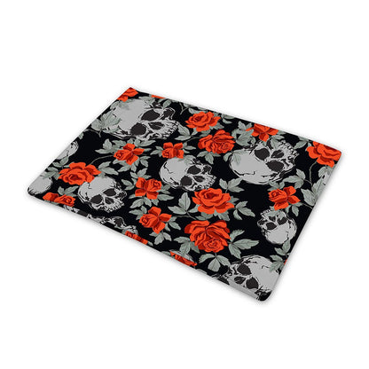 Red Rose Grey Skull Pattern Print Pet Cooling Mat Cover