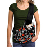 Red Rose Grey Skull Pattern Print Pet Sling Carrier