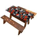 Red Rose Grey Skull Pattern Print Picnic Table Cover
