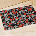 Red Rose Grey Skull Pattern Print Polyester Doormat