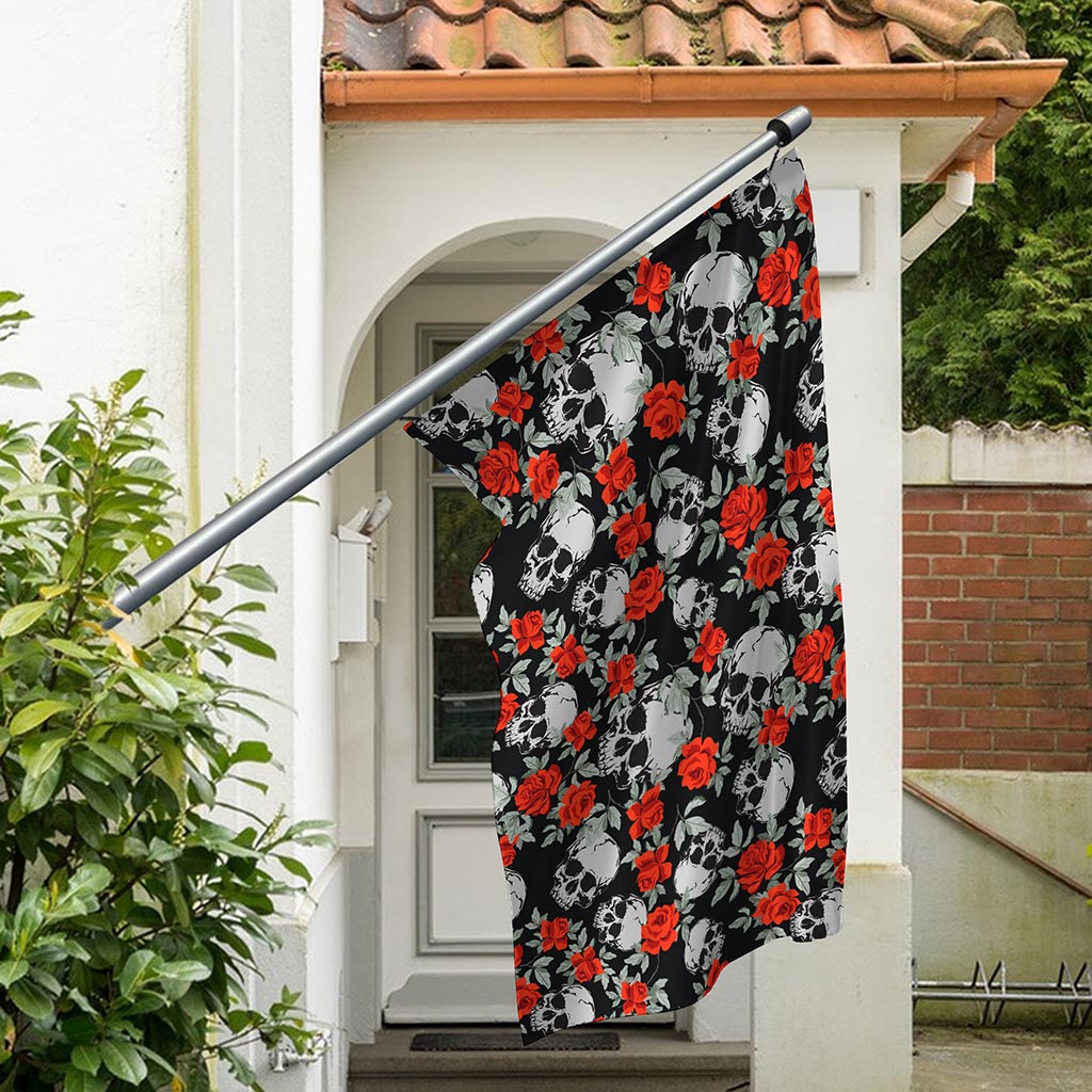 Red Rose Grey Skull Pattern Print Polyester Flag