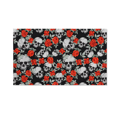 Red Rose Grey Skull Pattern Print Polyester Flag