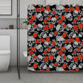 Red Rose Grey Skull Pattern Print Polyester Shower Curtain