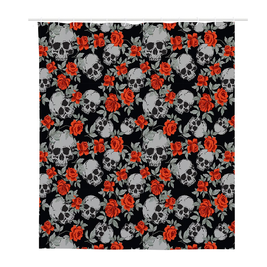 Red Rose Grey Skull Pattern Print Polyester Shower Curtain