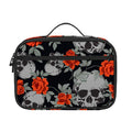 Red Rose Grey Skull Pattern Print Portable Lunch Bag