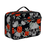 Red Rose Grey Skull Pattern Print Portable Lunch Bag