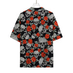 Red Rose Grey Skull Pattern Print Rayon Hawaiian Shirt