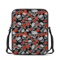 Red Rose Grey Skull Pattern Print Rectangular Crossbody Bag