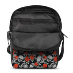 Red Rose Grey Skull Pattern Print Rectangular Crossbody Bag