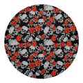 Red Rose Grey Skull Pattern Print Round Blanket