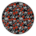Red Rose Grey Skull Pattern Print Round Floor Mat