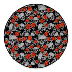 Red Rose Grey Skull Pattern Print Round Floor Mat