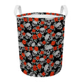 Red Rose Grey Skull Pattern Print Round Laundry Basket