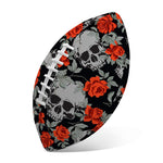 Red Rose Grey Skull Pattern Print Rugby Ball