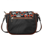 Red Rose Grey Skull Pattern Print Saddle Bag