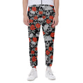 Red Rose Grey Skull Pattern Print Joggers