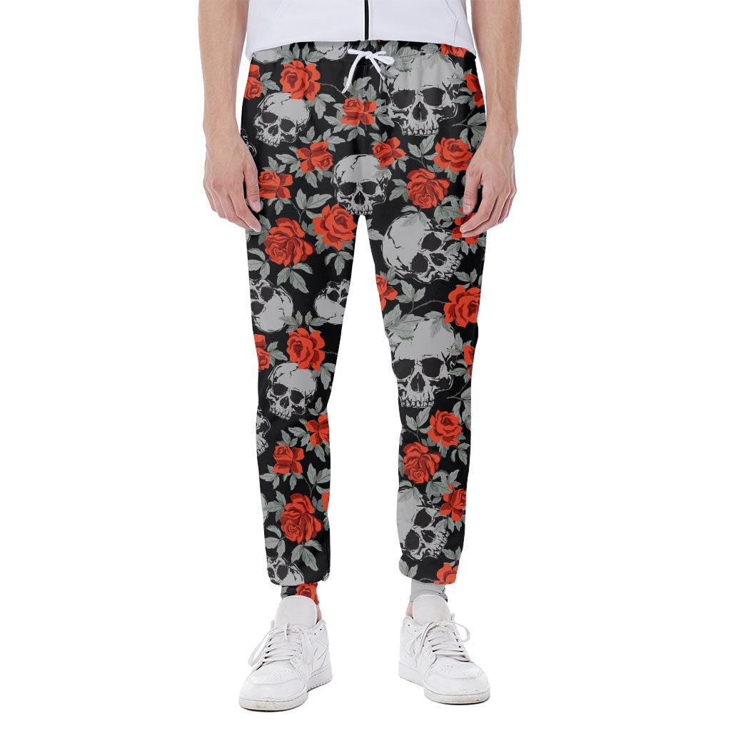 Red Rose Grey Skull Pattern Print Scuba Joggers
